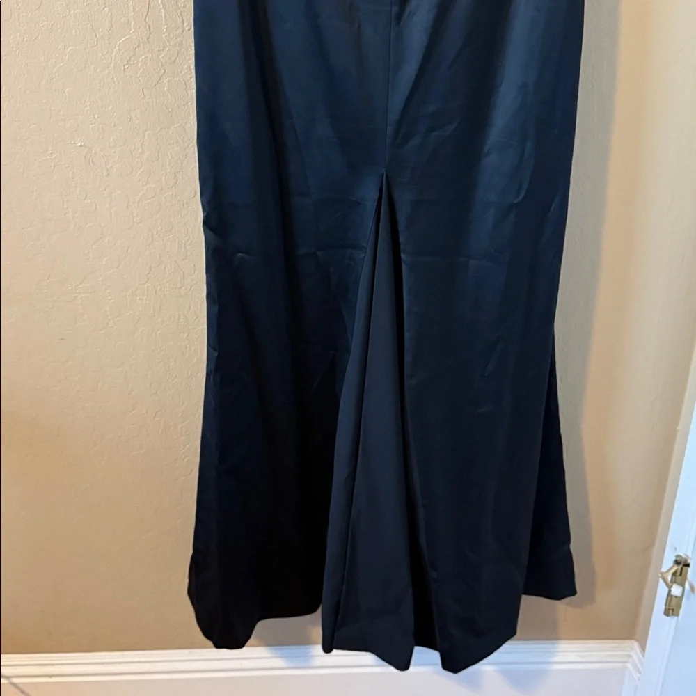 Coast Women’s Black Satin Strapless Evening Long Dress Front Modern Ruffles 8